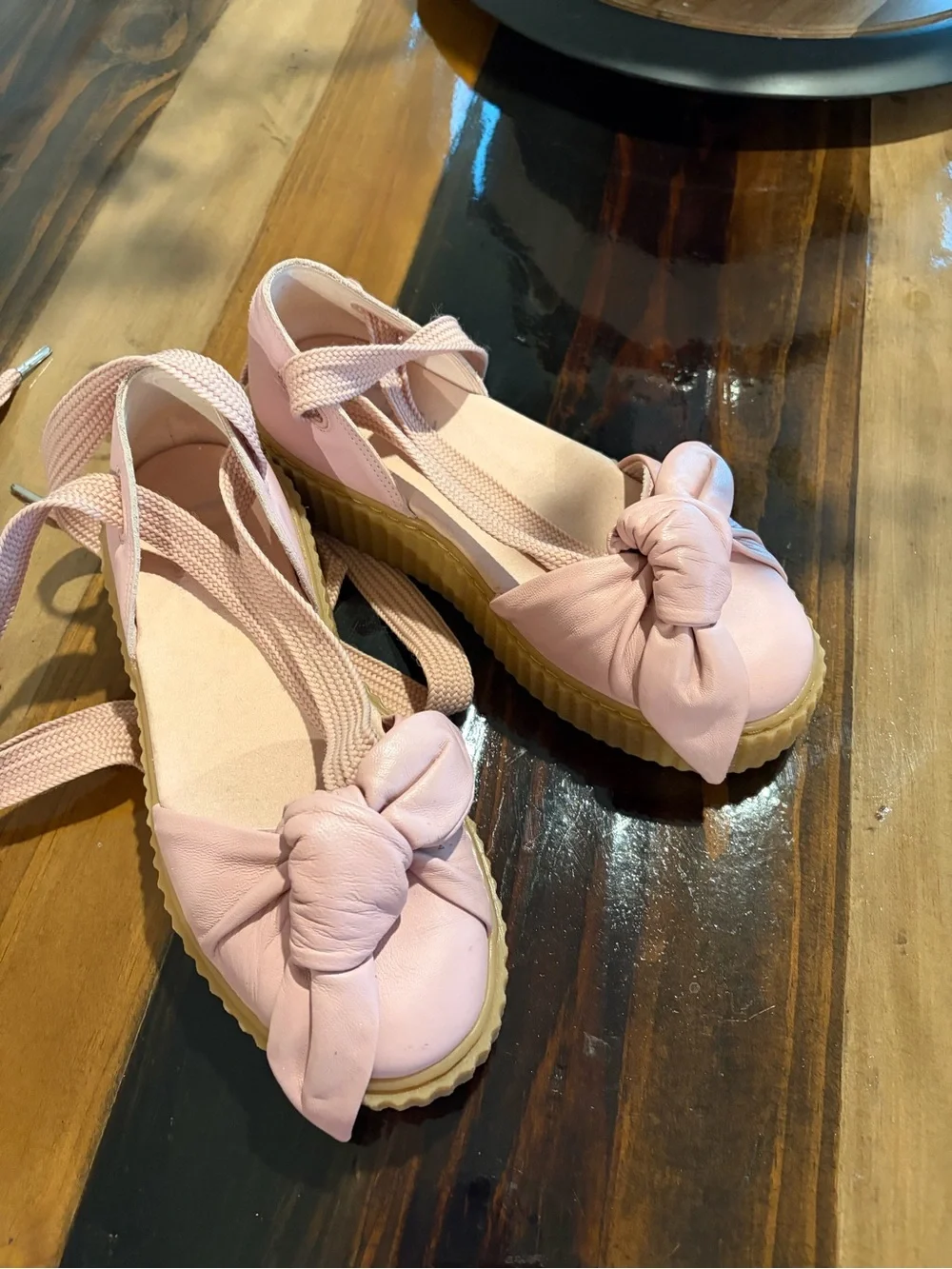 Puma real leather Women’s Pink Wrap-Ankle Platform Sandals